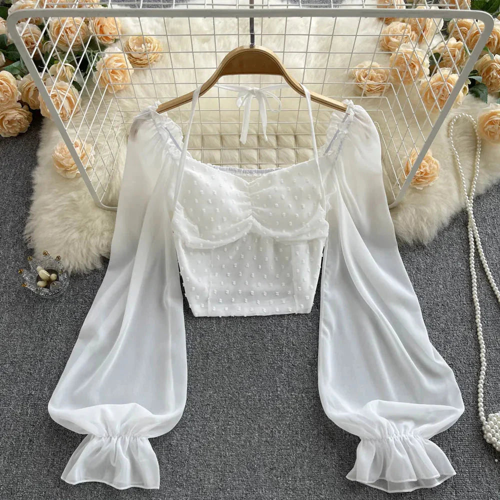Stilla | Kvinders Lanterneærmede Off Shoulder Mode Designer Langærmede Tops