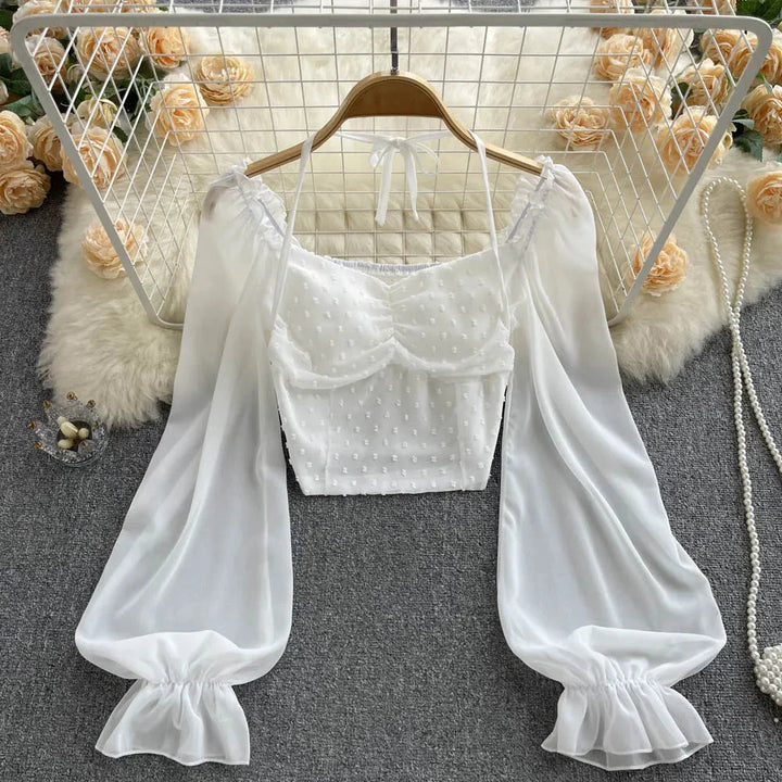 Stilla | Kvinders Lanterneærmede Off Shoulder Mode Designer Langærmede Tops