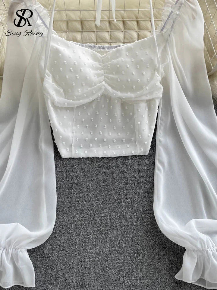 Stilla | Kvinders Lanterneærmede Off Shoulder Mode Designer Langærmede Tops