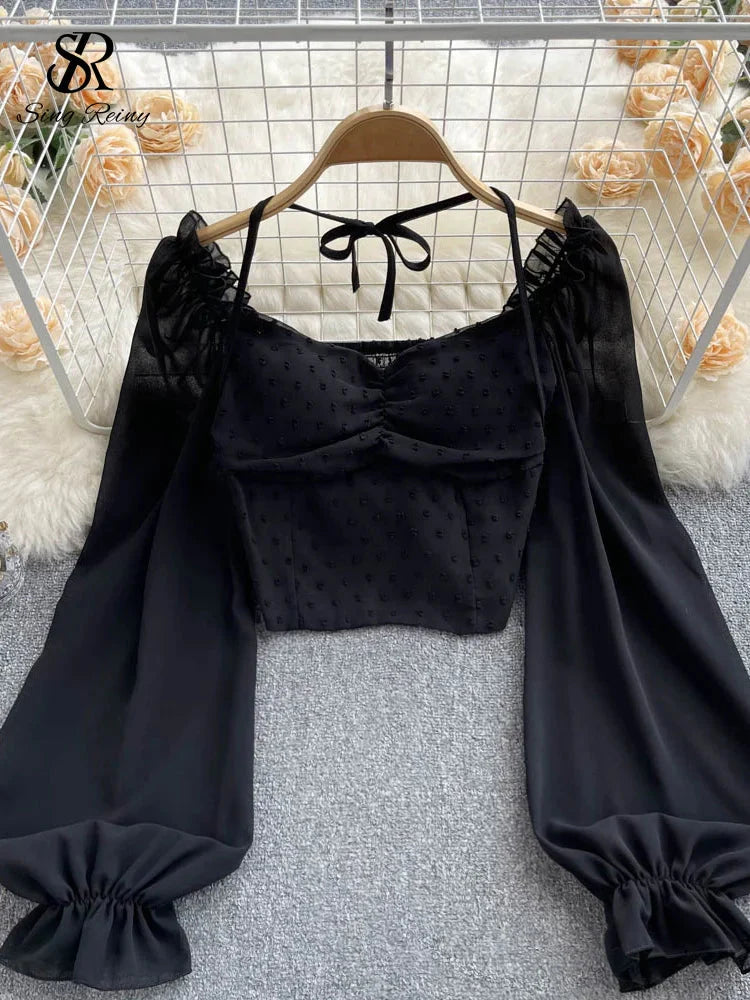 Stilla | Kvinders Lanterneærmede Off Shoulder Mode Designer Langærmede Tops