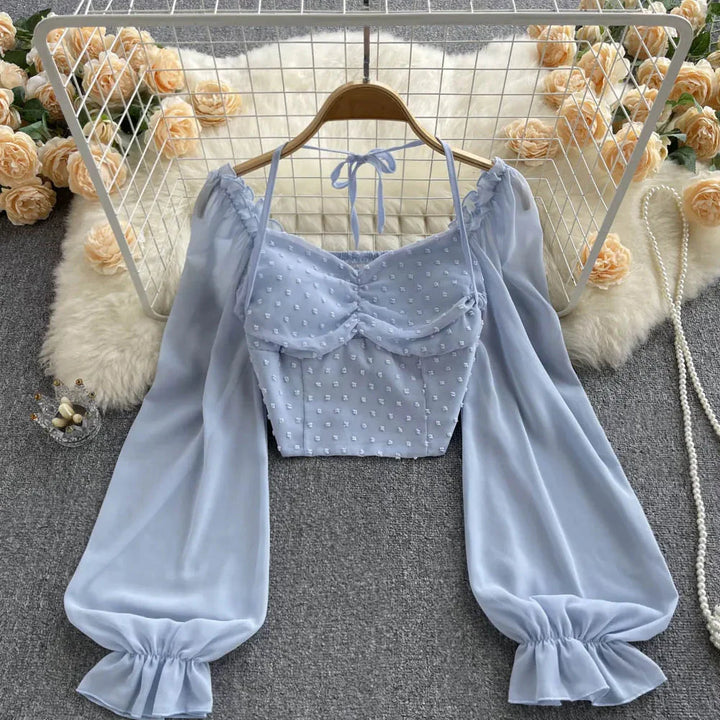 Stilla | Kvinders Lanterneærmede Off Shoulder Mode Designer Langærmede Tops