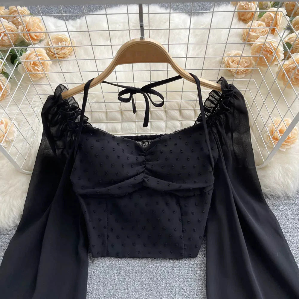 Stilla | Kvinders Lanterneærmede Off Shoulder Mode Designer Langærmede Tops