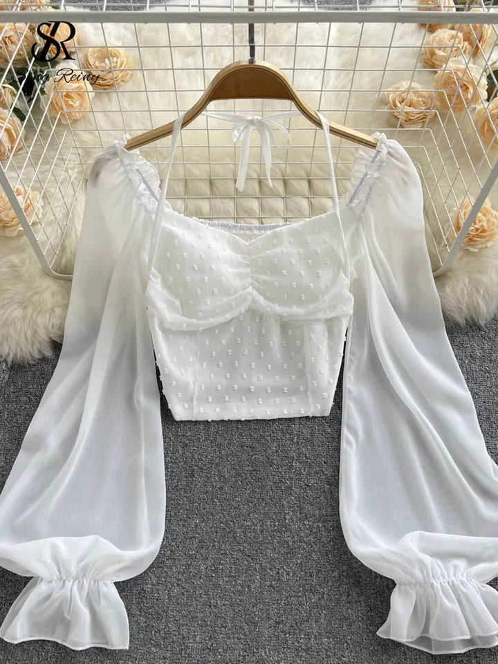 Stilla | Kvinders Lanterneærmede Off Shoulder Mode Designer Langærmede Tops