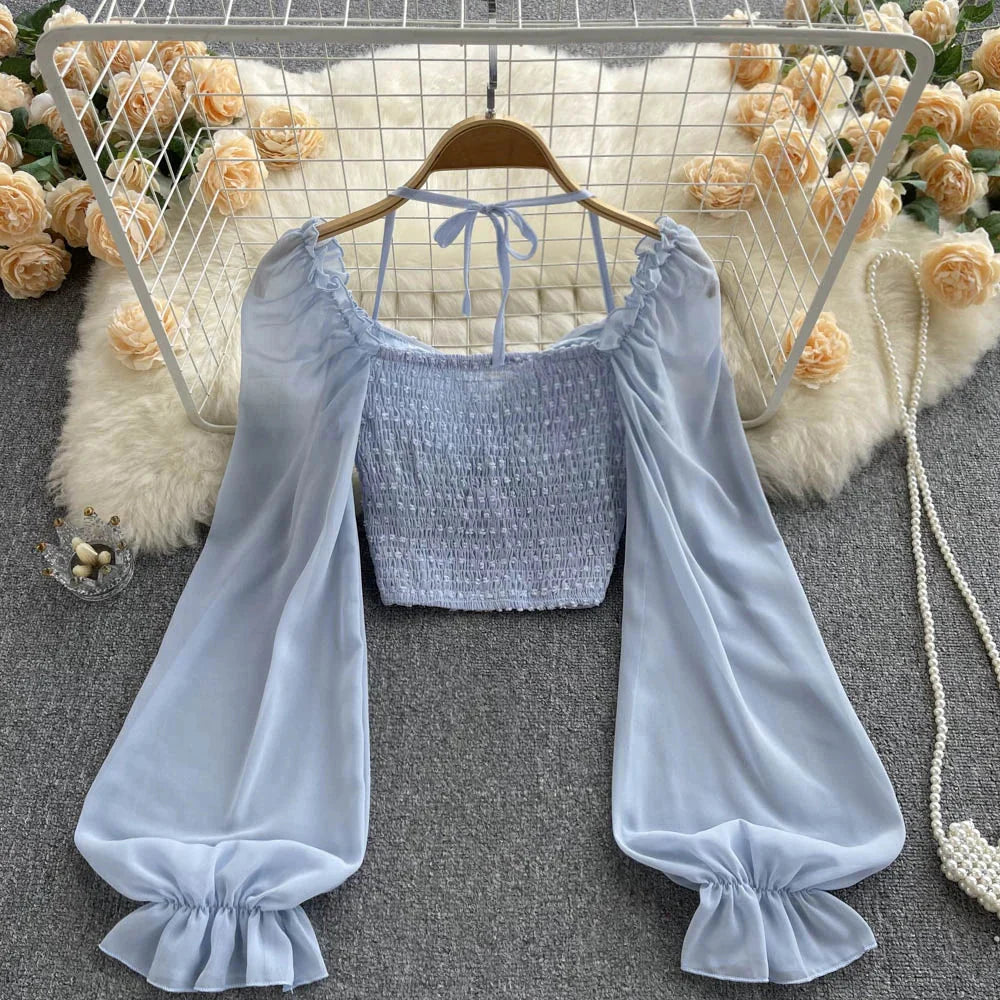 Stilla | Kvinders Lanterneærmede Off Shoulder Mode Designer Langærmede Tops