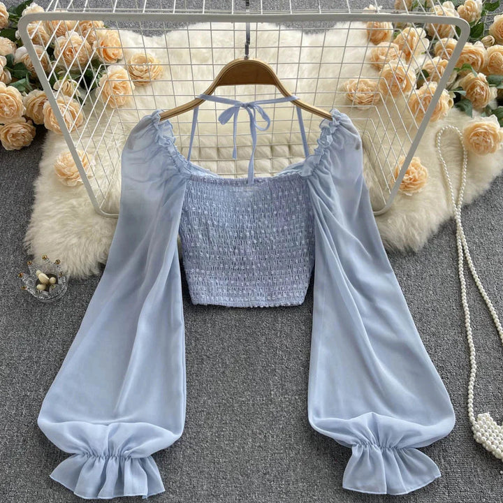 Stilla | Kvinders Lanterneærmede Off Shoulder Mode Designer Langærmede Tops
