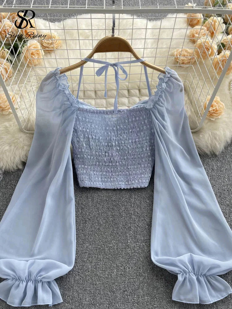 Stilla | Kvinders Lanterneærmede Off Shoulder Mode Designer Langærmede Tops