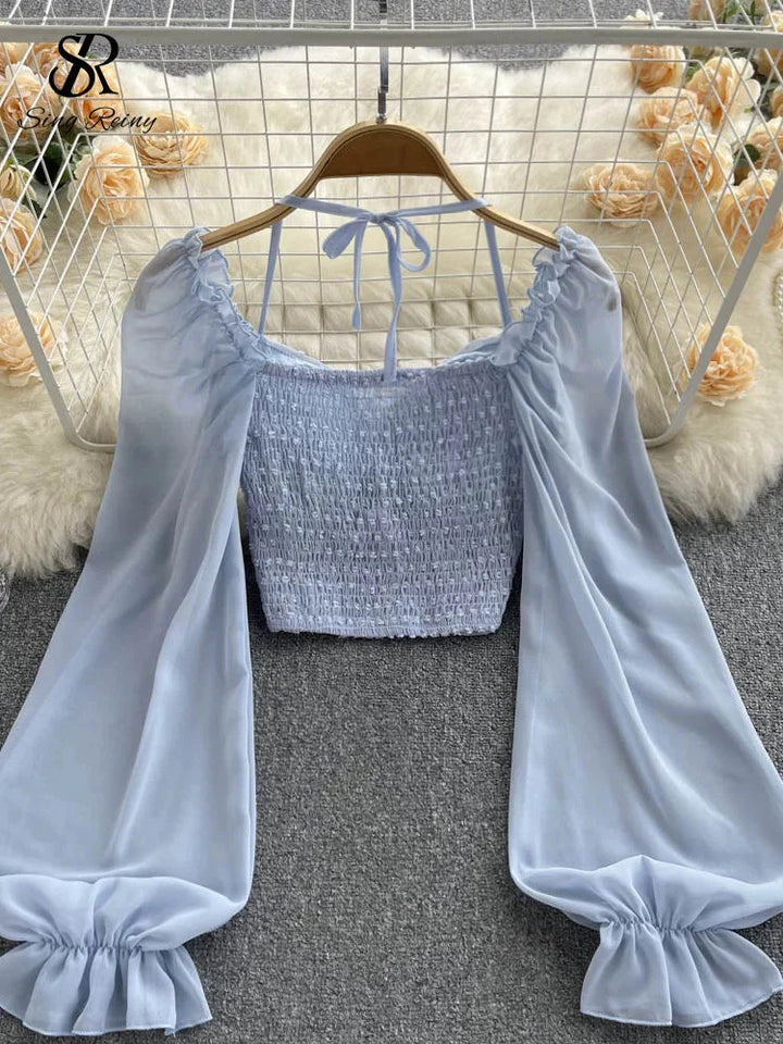 Stilla | Kvinders Lanterneærmede Off Shoulder Mode Designer Langærmede Tops