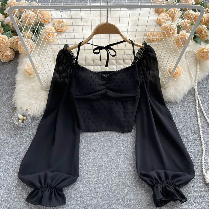 Stilla | Kvinders Lanterneærmede Off Shoulder Mode Designer Langærmede Tops