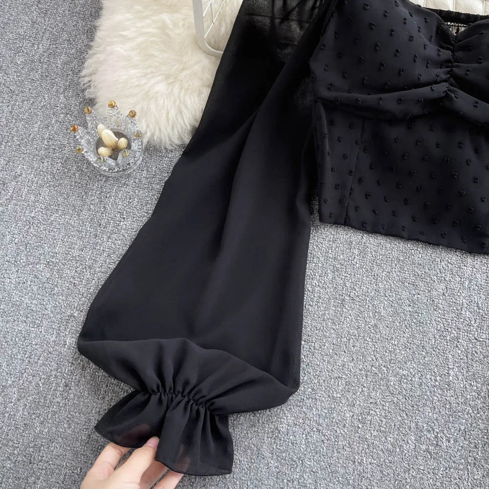Stilla | Kvinders Lanterneærmede Off Shoulder Mode Designer Langærmede Tops