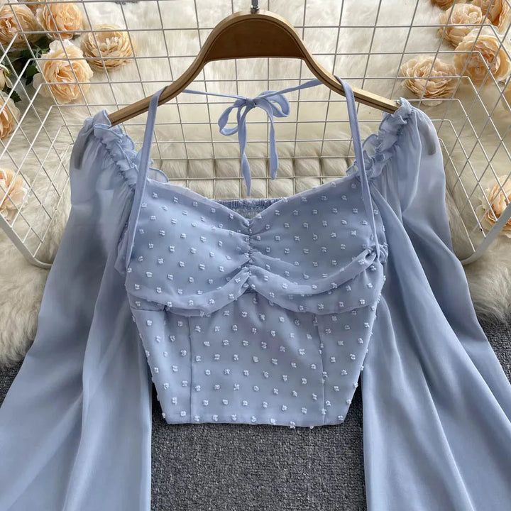 Stilla | Kvinders Lanterneærmede Off Shoulder Mode Designer Langærmede Tops