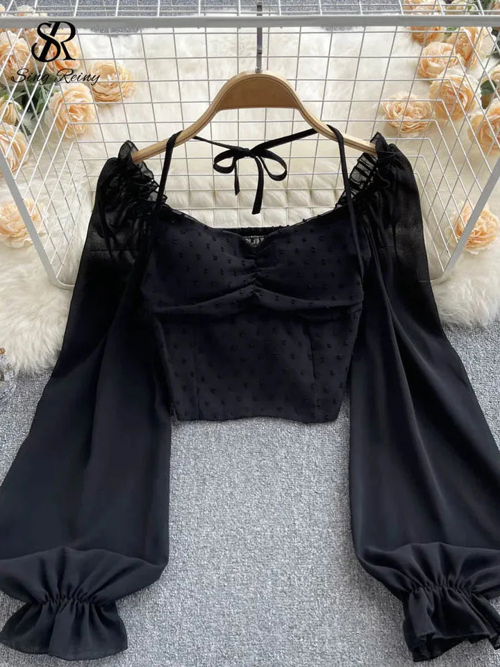 Stilla | Kvinders Lanterneærmede Off Shoulder Mode Designer Langærmede Tops