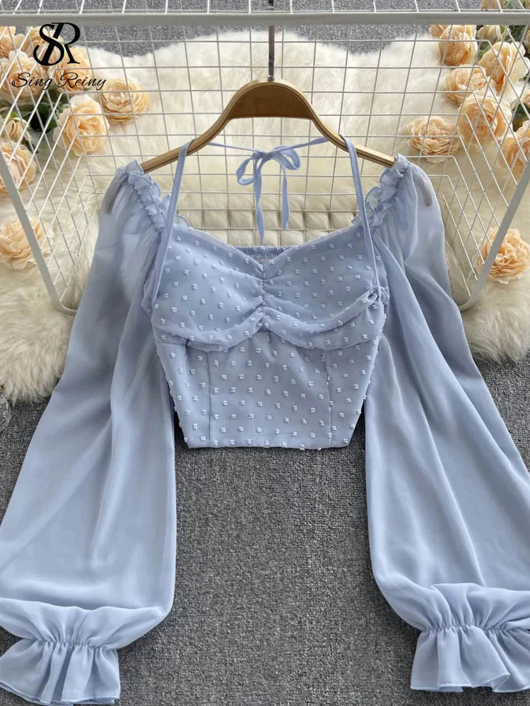 Stilla | Kvinders Lanterneærmede Off Shoulder Mode Designer Langærmede Tops