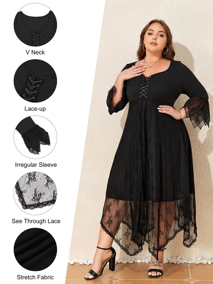 Stilla | Kvindernes Mesh Overlay 2 6xl Mode Designer Midi Kjoler (plus Størrelse)