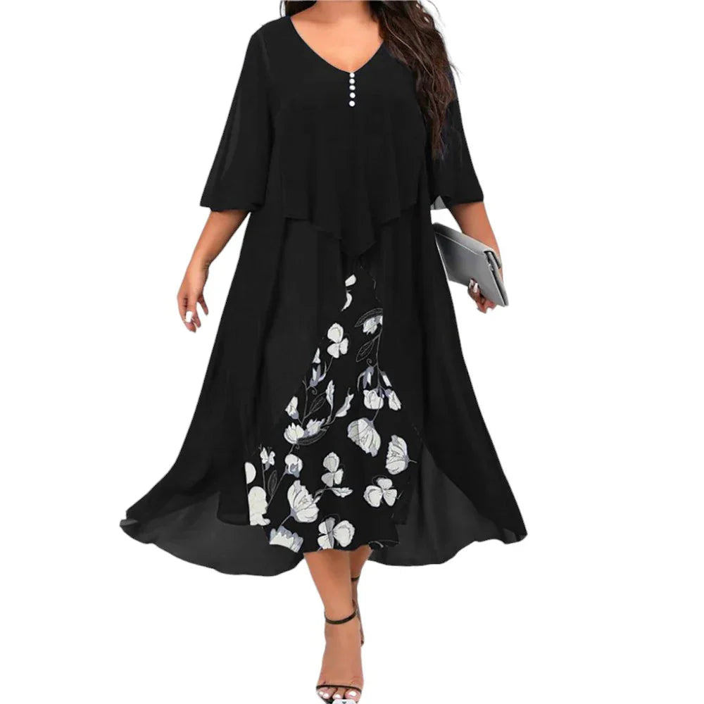 Stilla | Kvinders Mesh Overlay 5xl Blomster Mode Designer Midi Kjoler (plus Størrelse)