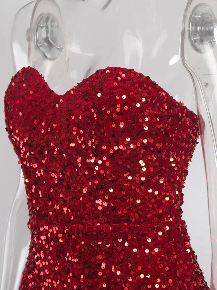 Stilla | Kvinders Off Shoulder Højt Splits Sequin Mode Designer Kjoler (lang)