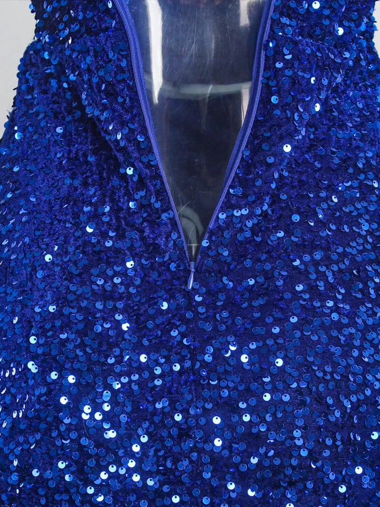 Stilla | Kvinders Off Shoulder Højt Splits Sequin Mode Designer Kjoler (lang)