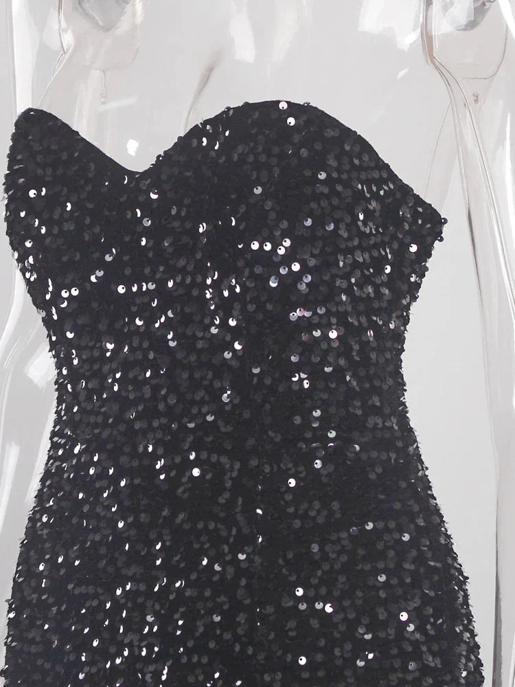 Stilla | Kvinders Off Shoulder Højt Splits Sequin Mode Designer Kjoler (lang)