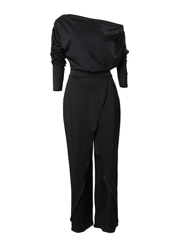 Stilla | Kvindernes Én Skulder Asymmetrisk Rynket Mode Designer Jumpsuits