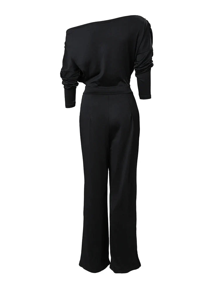 Stilla | Kvindernes Én Skulder Asymmetrisk Rynket Mode Designer Jumpsuits