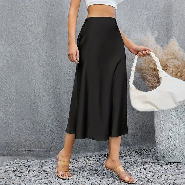 Stilla | Kvinders Blyant Ruched Satin Mode Designer Nederdele (midi)