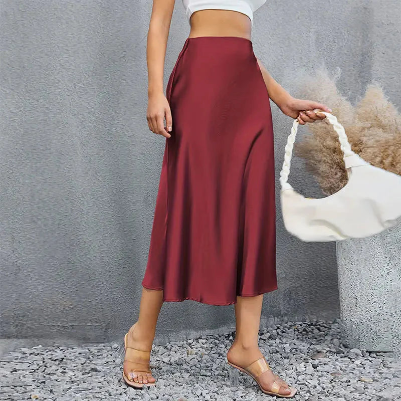 Stilla | Kvinders Blyant Ruched Satin Mode Designer Nederdele (midi)