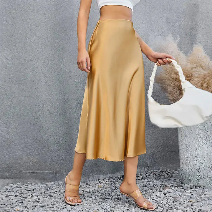 Stilla | Kvinders Blyant Ruched Satin Mode Designer Nederdele (midi)