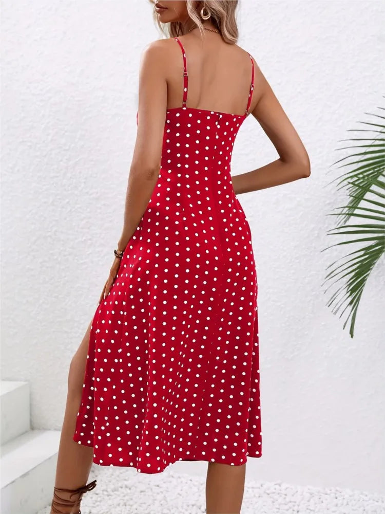 Stilla | Kvinders Polka Dot Spaghetti Korsæt Mode Designer Kjoler (midi)