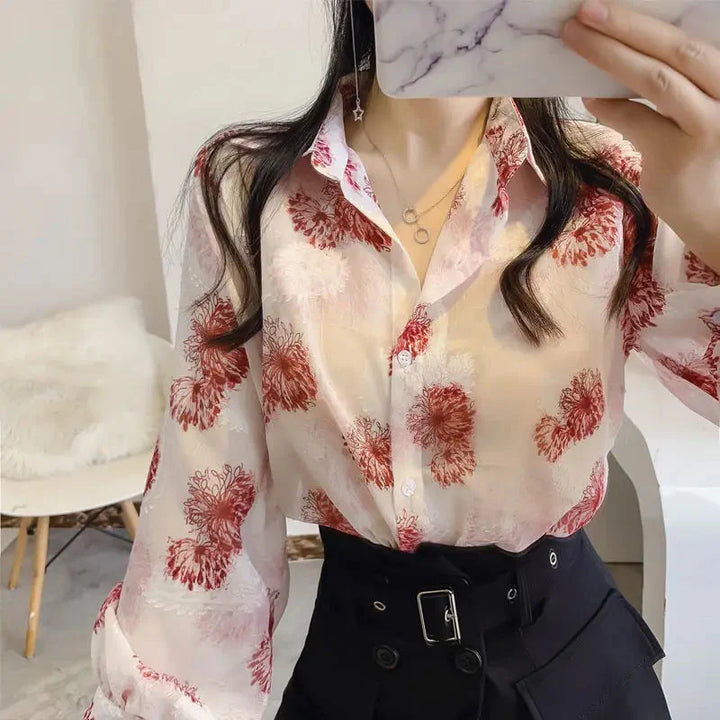 Stilla | Kvinders Puff Ærme Chiffon Bluse Mode Designer Langærmede Toppe