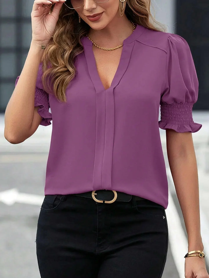 Stilla | Kvinders Puff Ærme V-Hals Bluse Toppe Mode Designer T-Shirts