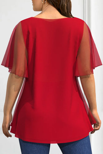 Stilla | Kvindernes Ruffle 2 5xl Chiffon Toppe Mode Designer T-Shirts (plus Størrelse)