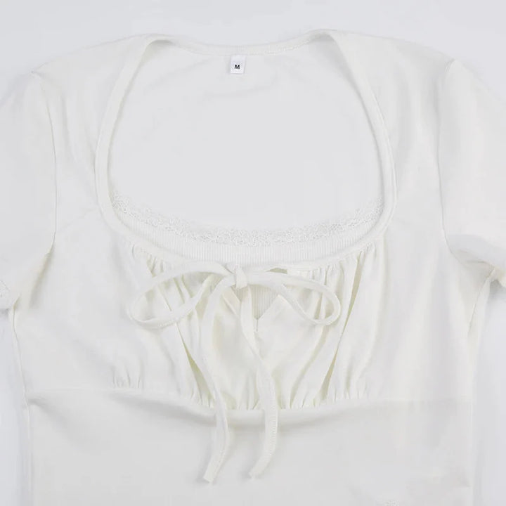 Stilla | Kvindernes Ruffle Blonder Trim Corsæt Toppe Mode Designer T-Shirts