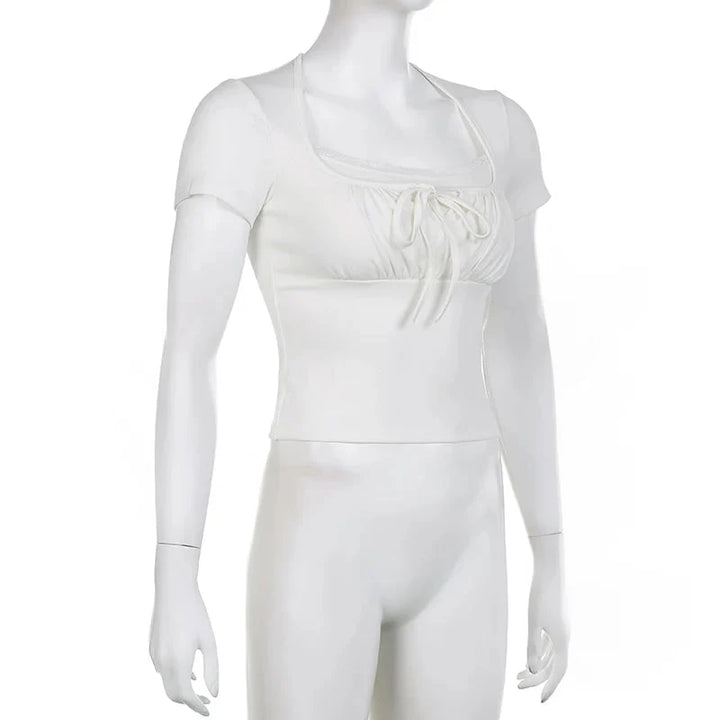 Stilla | Kvindernes Ruffle Blonder Trim Corsæt Toppe Mode Designer T-Shirts