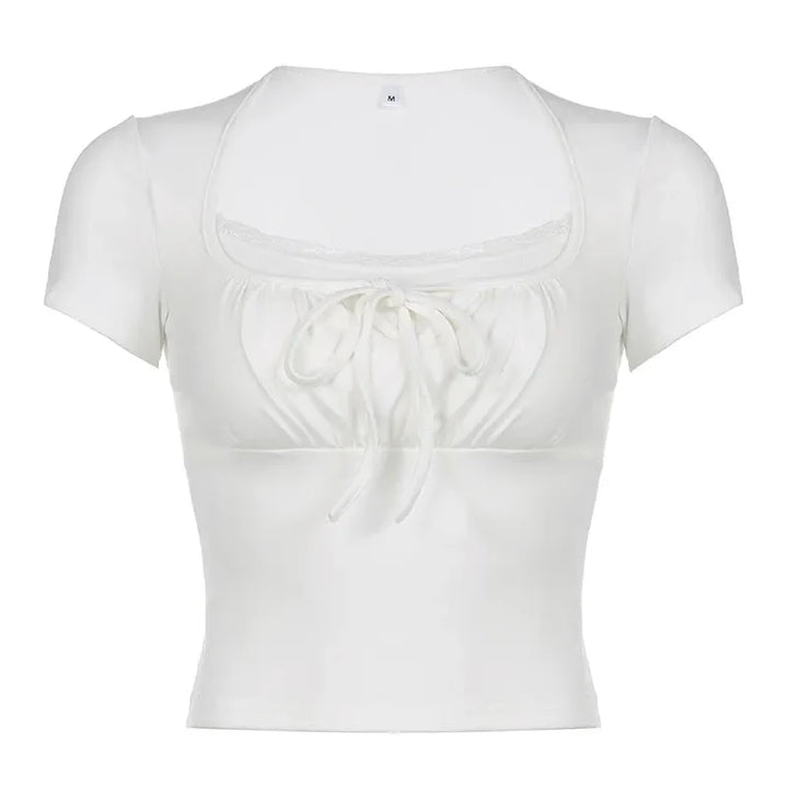 Stilla | Kvindernes Ruffle Blonder Trim Corsæt Toppe Mode Designer T-Shirts