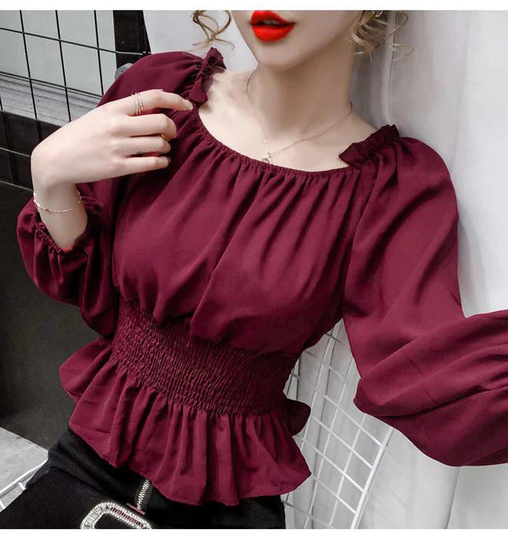 Stilla | Kvinders Ruffle Trim Mode Designer Puffede Langærmede Tops