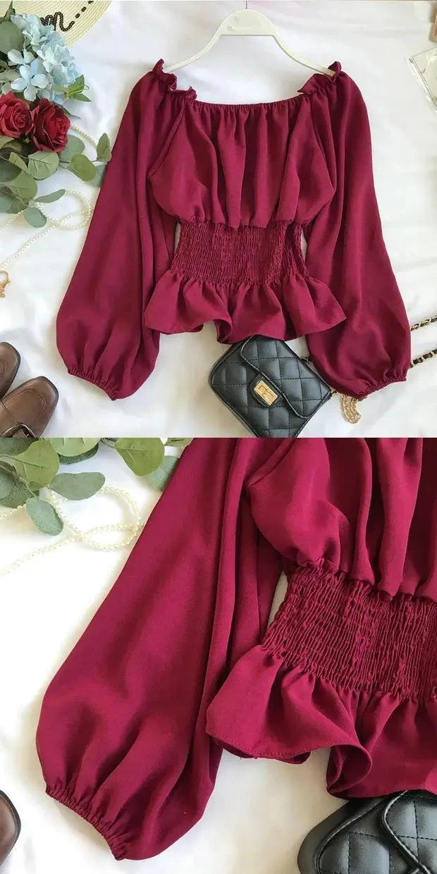 Stilla | Kvinders Ruffle Trim Mode Designer Puffede Langærmede Tops