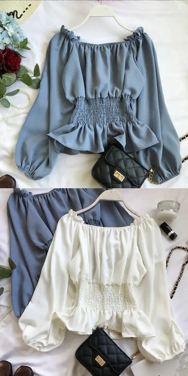 Stilla | Kvinders Ruffle Trim Mode Designer Puffede Langærmede Tops