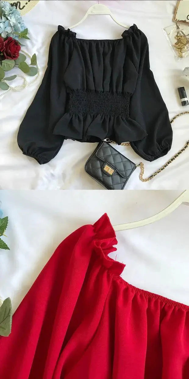 Stilla | Kvinders Ruffle Trim Mode Designer Puffede Langærmede Tops