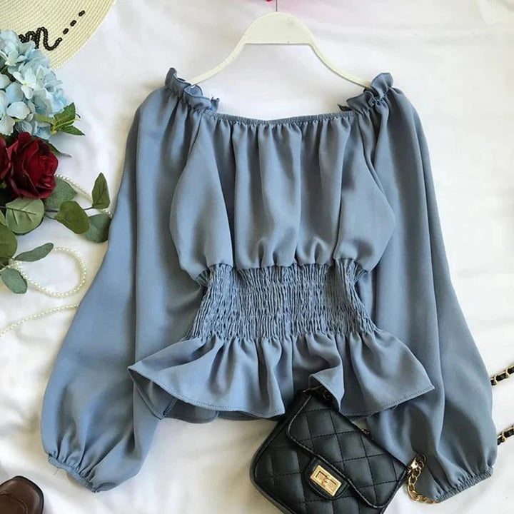 Stilla | Kvinders Ruffle Trim Mode Designer Puffede Langærmede Tops