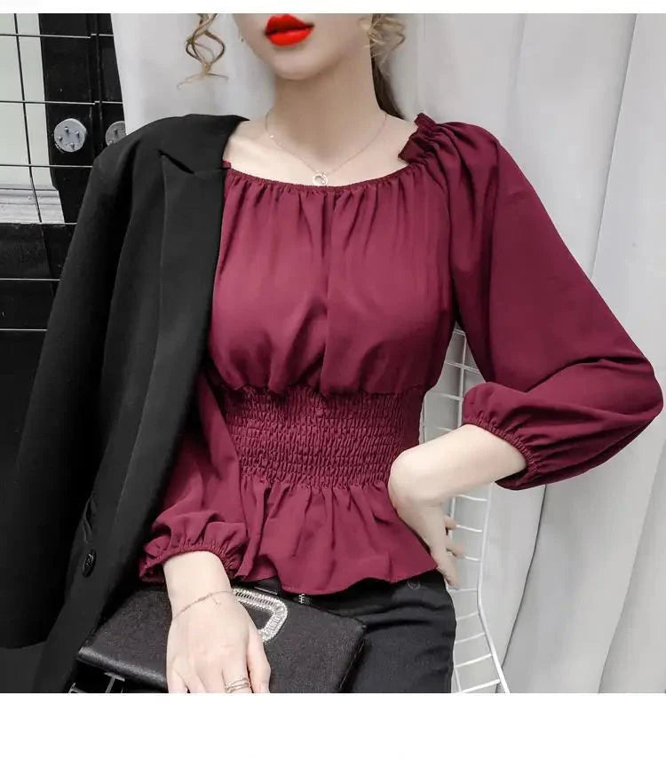 Stilla | Kvinders Ruffle Trim Mode Designer Puffede Langærmede Tops