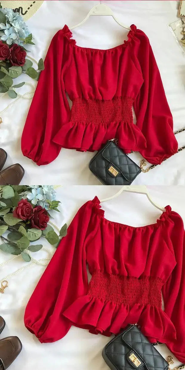 Stilla | Kvinders Ruffle Trim Mode Designer Puffede Langærmede Tops