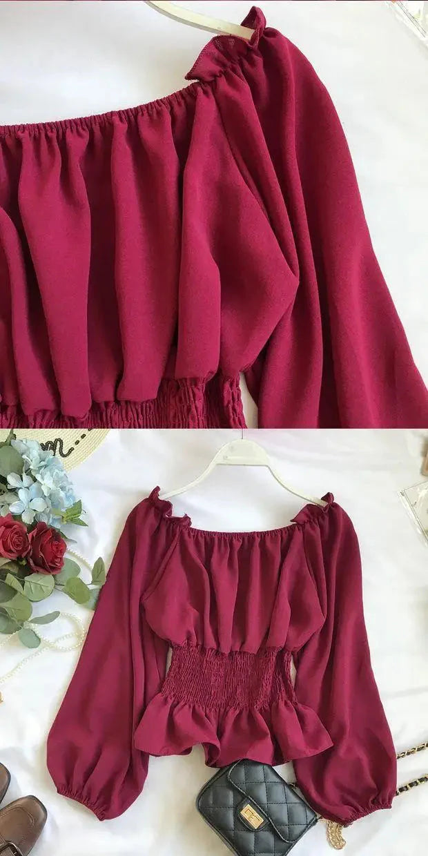 Stilla | Kvinders Ruffle Trim Mode Designer Puffede Langærmede Tops