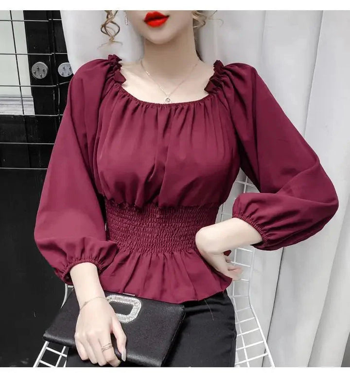 Stilla | Kvinders Ruffle Trim Mode Designer Puffede Langærmede Tops
