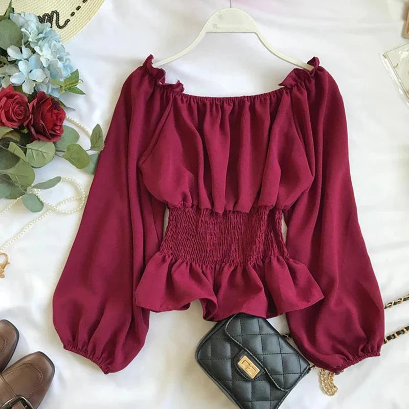 Stilla | Kvinders Ruffle Trim Mode Designer Puffede Langærmede Tops