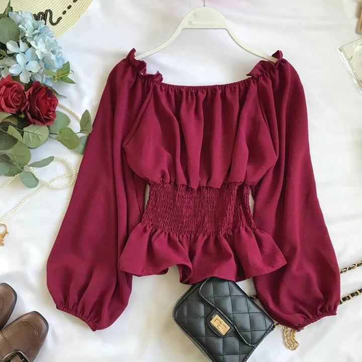 Stilla | Kvinders Ruffle Trim Mode Designer Puffede Langærmede Tops