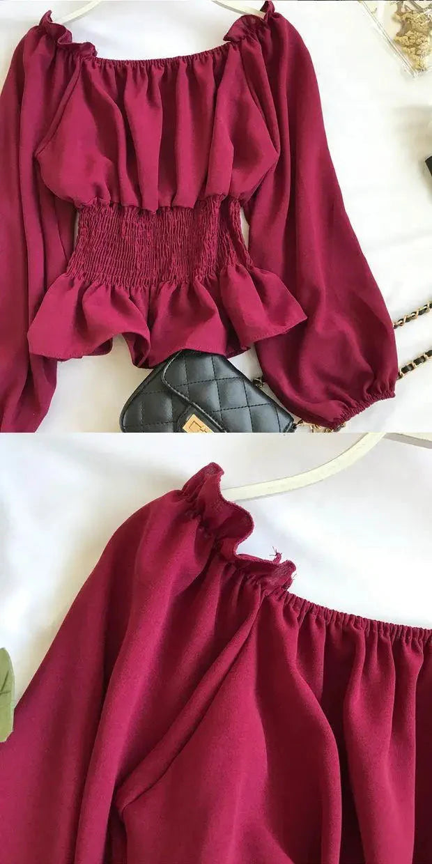 Stilla | Kvinders Ruffle Trim Mode Designer Puffede Langærmede Tops