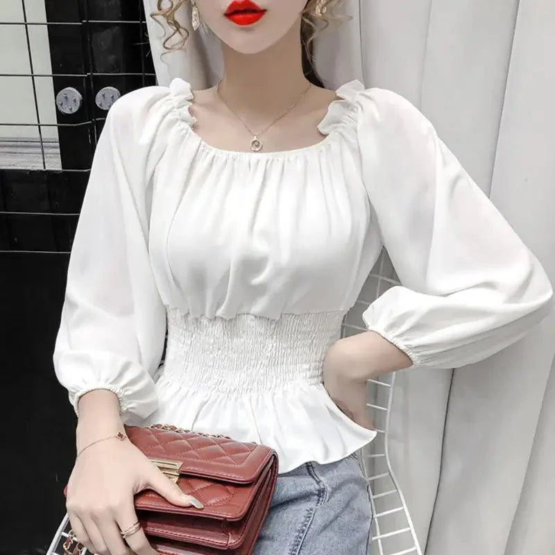 Stilla | Kvinders Ruffle Trim Mode Designer Puffede Langærmede Tops