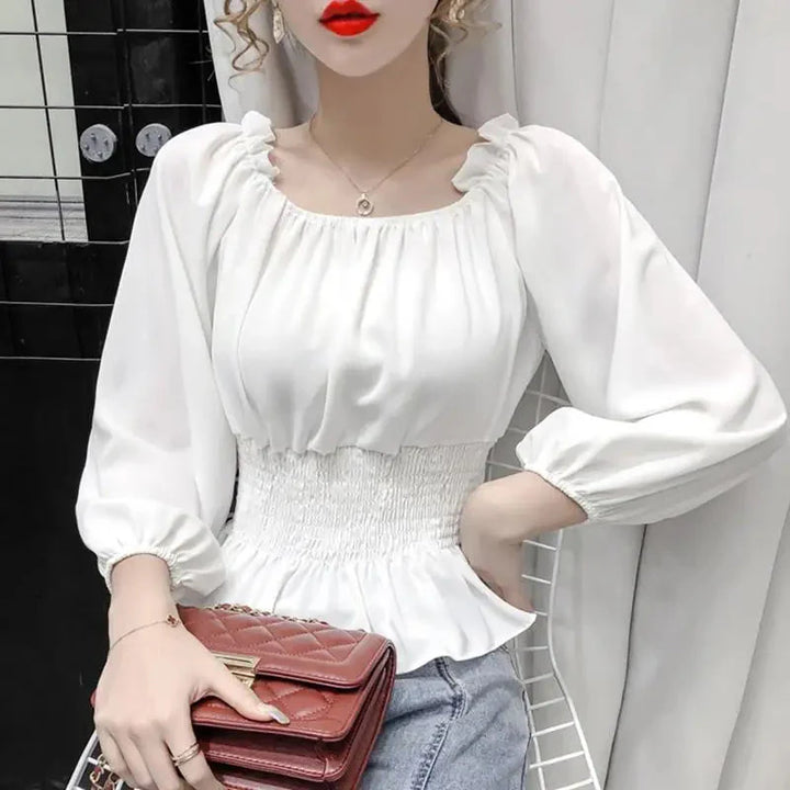 Stilla | Kvinders Ruffle Trim Mode Designer Puffede Langærmede Tops