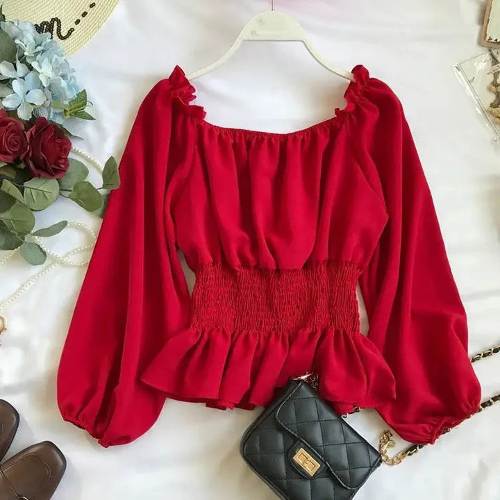 Stilla | Kvinders Ruffle Trim Mode Designer Puffede Langærmede Tops