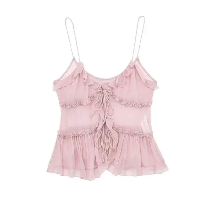 Stilla | Kvinders Rynket Sløjfeknyttet Crop Tops Mode Designer Toppe