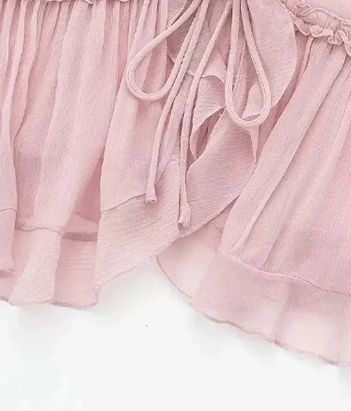 Stilla | Kvinders Rynket Sløjfeknyttet Crop Tops Mode Designer Toppe